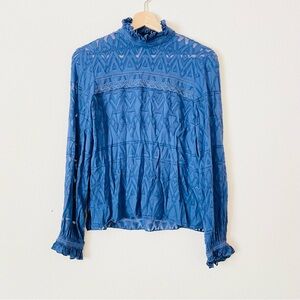 SALONI US 4 blue silk mock neck long sleeve blouse